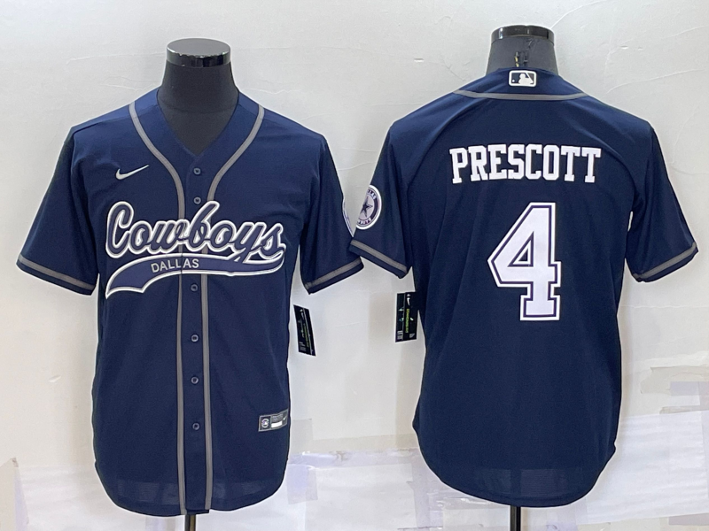 Men’s Dallas Cowboys Dak Prescott #4 Navy Jersey Joint Edition