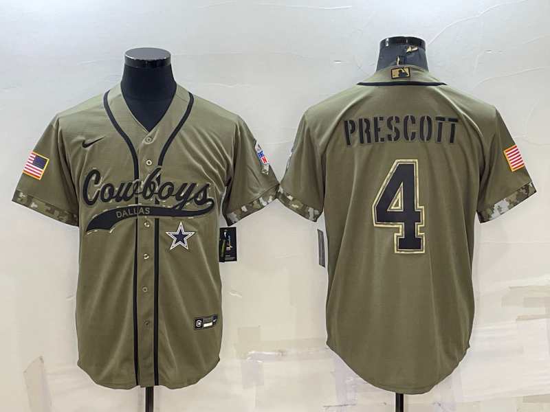 Men’s Dallas Cowboys Dak Prescott #4 Olive 2022 Salute To Service Limited Jersey Joint Edition