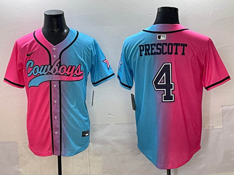 Men’s Dallas Cowboys Dak Prescott #4 Pink/Blue Jersey