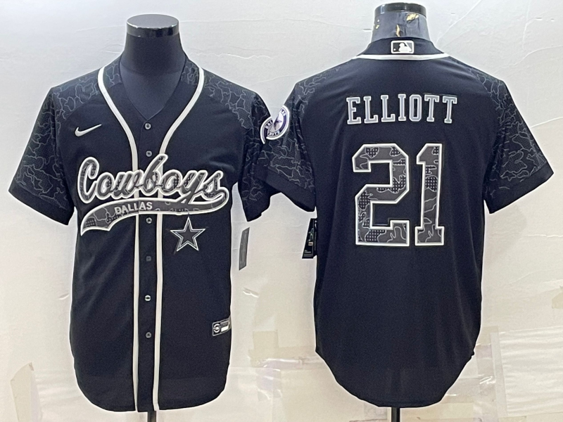 Men’s Dallas Cowboys Ezekiel Elliott #21 Black RFLCTV Limited Jersey Joint Edition