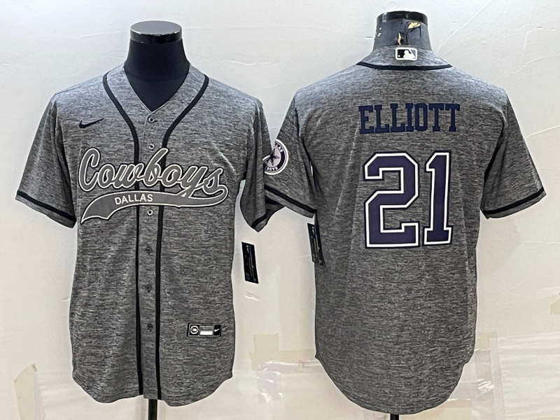 Men’s Dallas Cowboys Ezekiel Elliott #21 Gray Jersey Joint Edition