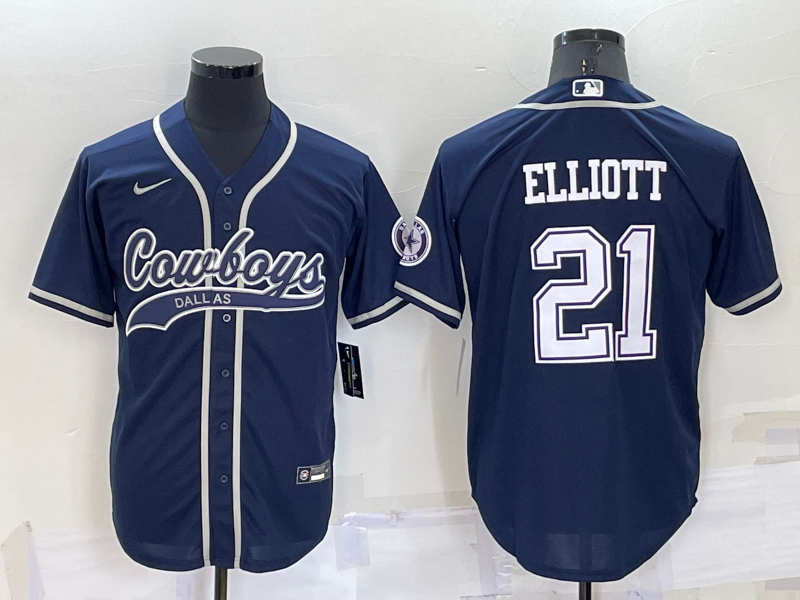 Men’s Dallas Cowboys Ezekiel Elliott #21 Navy Jersey Joint Edition