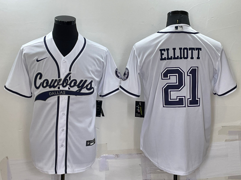 Men’s Dallas Cowboys Ezekiel Elliott #21 White Jersey Joint Edition