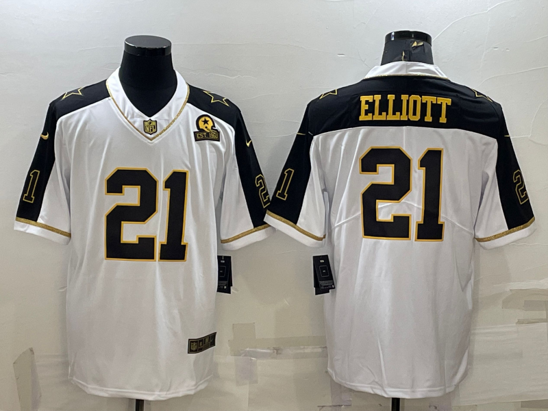 Men’s Dallas Cowboys Ezekiel Elliott #21 White Jersey