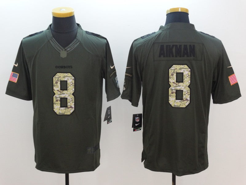 Men’s Dallas Cowboys Troy Aikman #8 Army Green Jersey