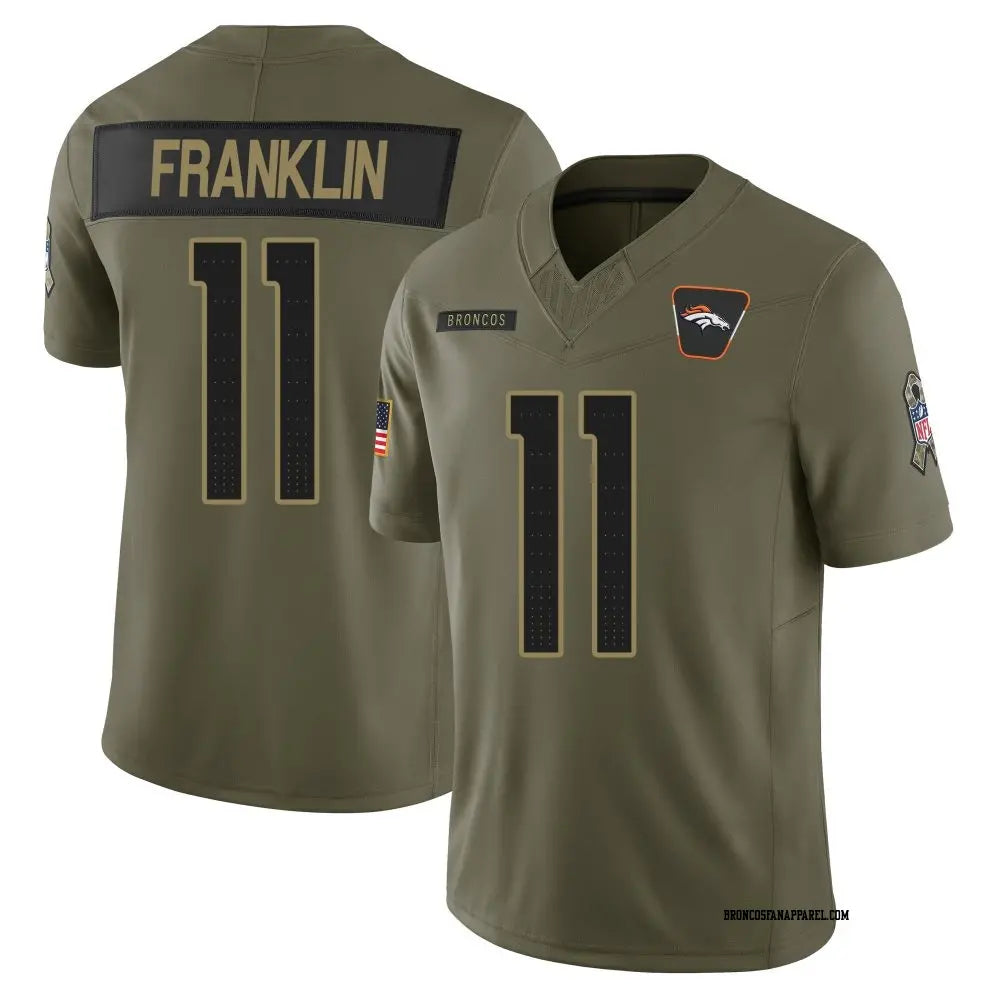 Mens Denver Broncos #11 Troy Franklin 2025 Salute to Service Limited Jersey – Olive