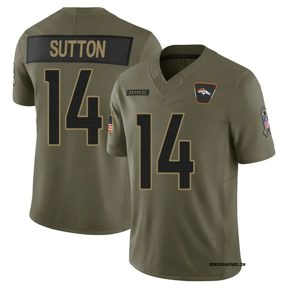 Mens Denver Broncos #14 Courtland Sutton 2025 Salute to Service Limited Jersey – Olive