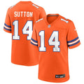 Mens Denver Broncos #14 Courtland Sutton Orange Mile High Collection 1977 Throwback F.U.S.E. Limited Jersey
