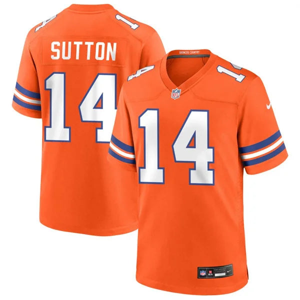 Mens Denver Broncos #14 Courtland Sutton Orange Mile High Collection 1977 Throwback F.U.S.E. Limited Jersey