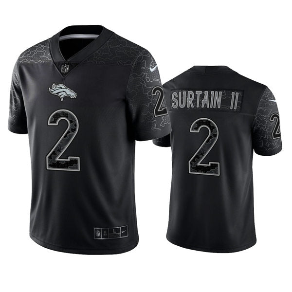 Men’s Denver Broncos #2 Patrick Surtain II Black Reflective Limited Jersey