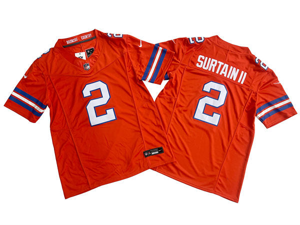 Men’s Denver Broncos #2 Patrick Surtain II Nike Mile High Collection 1977 Throwback F.U.S.E. Limited Jersey – Orange