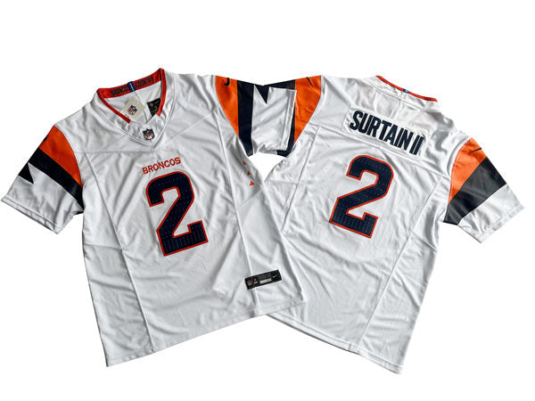 Men’s Denver Broncos #2 Patrick Surtain II Nike White Vapor F.U.S.E. Limited Jersey