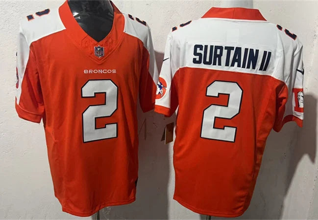 Mens Denver Broncos #2 Patrick Surtain II Orange White Gratitude Limited Football Jersey