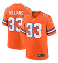 Mens Denver Broncos #33 Javonte Williams Nike Mile High Collection 1977 Throwback F.U.S.E. Limited Jersey – Orange