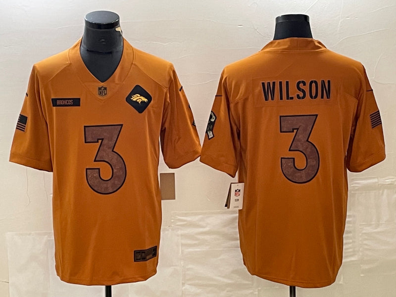 Men’s Denver Broncos Russell Wilson #3 Brown 2023 Salute To Service Limited Jersey