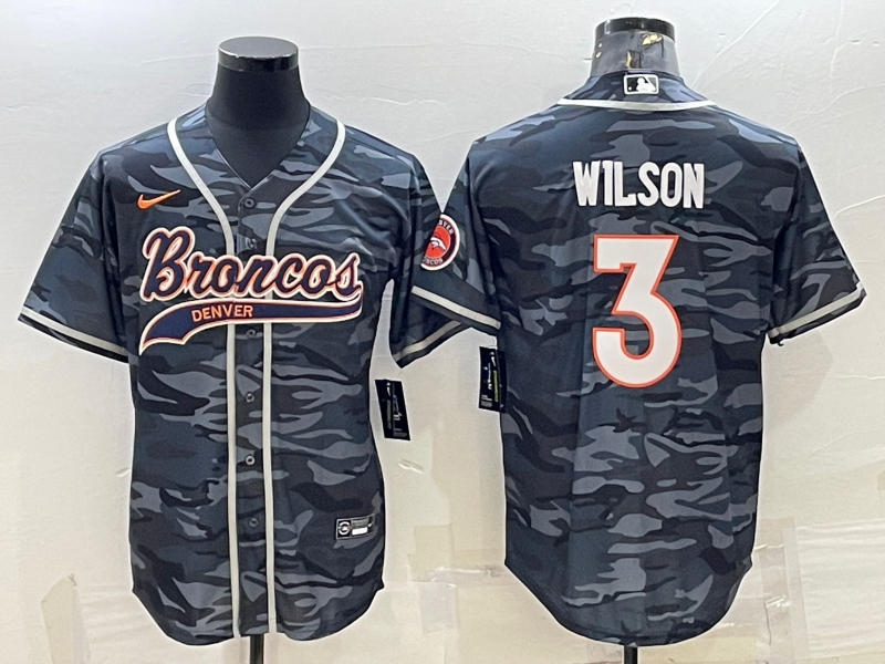 Men’s Denver Broncos Russell Wilson #3 Grey Camouflage Jersey Joint Edition