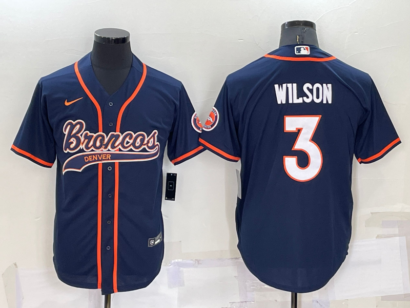 Men’s Denver Broncos Russell Wilson #3 Navy Jersey Joint Edition