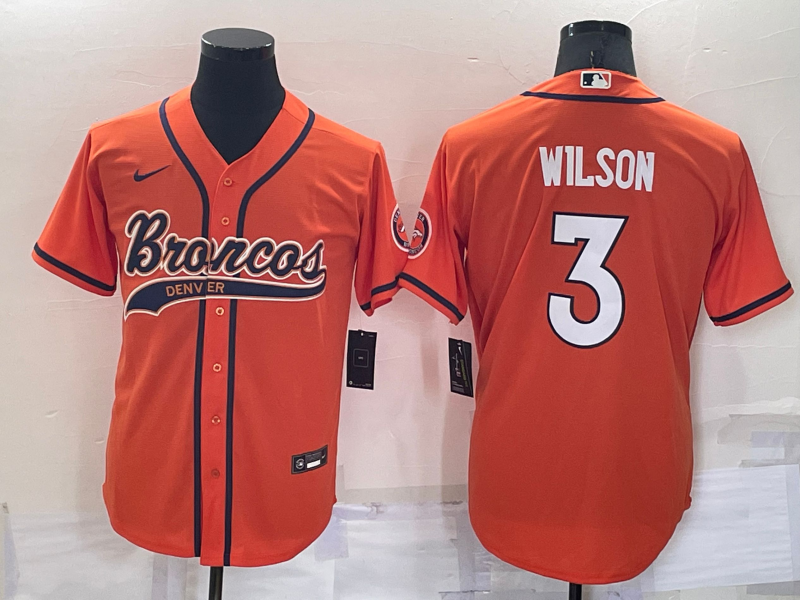 Men’s Denver Broncos Russell Wilson #3 Orange Jersey Joint Edition