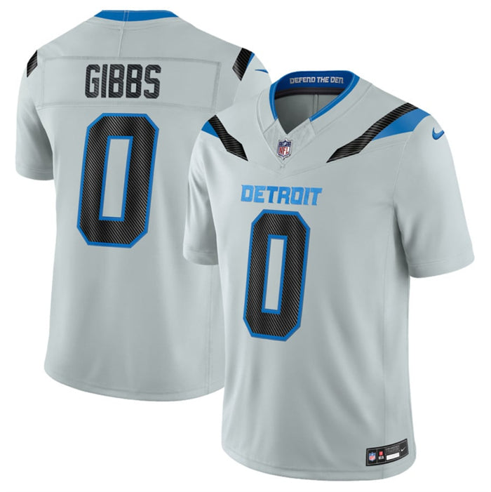 Men’s Detroit Lions #0 Jahmyr Gibbs Silver 2026 F.U.S.E. Rivalries Collection Limited Stitched Football Jersey