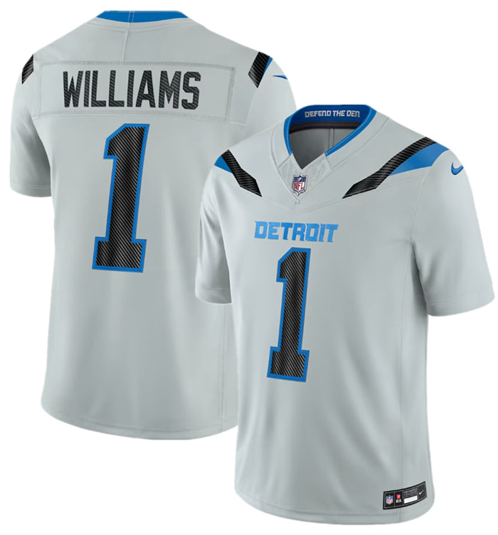 Men’s Detroit Lions #1 Jameson Williams Silver 2026 F.U.S.E. Rivalries Collection Limited Stitched Football Jersey