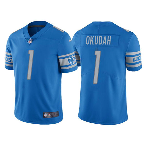Men’s Detroit Lions #1 Jeff Okudah Nike Blue Vapor Untouchable Limited Jersey