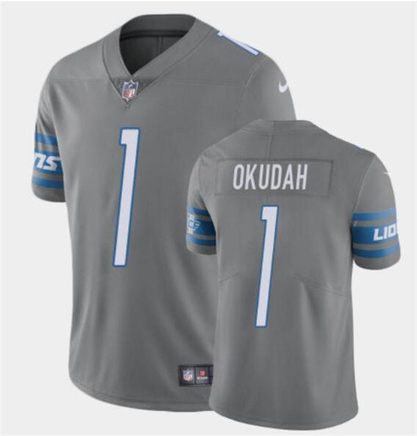 Men’s Detroit Lions #1 Jeff Okudah Nike Steel Color Rush Limited Player Jersey