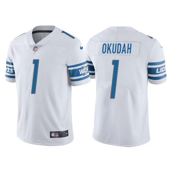 Men’s Detroit Lions #1 Jeff Okudah Nike White Vapor Untouchable Limited Jersey