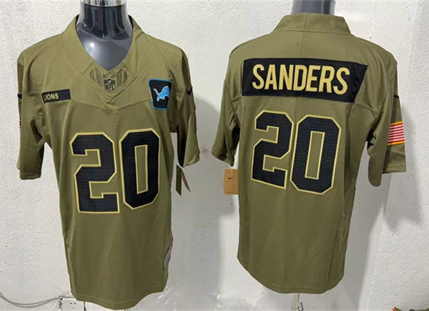 Mens Detroit Lions #20 Barry Sanders Nike 2025 Salute to Service Retired Limited Jersey – Olive