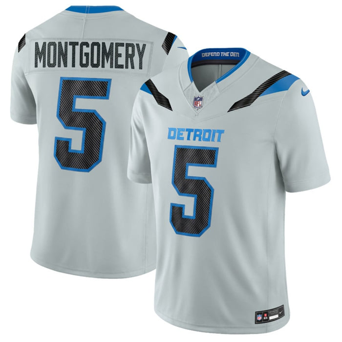 Men’s Detroit Lions #5 David Montgomery Silver 2026 F.U.S.E. Rivalries Collection Limited Stitched Football Jersey