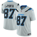 Men’s Detroit Lions #87 Sam LaPorta Silver 2026 F.U.S.E. Rivalries Collection Limited Stitched Football Jersey