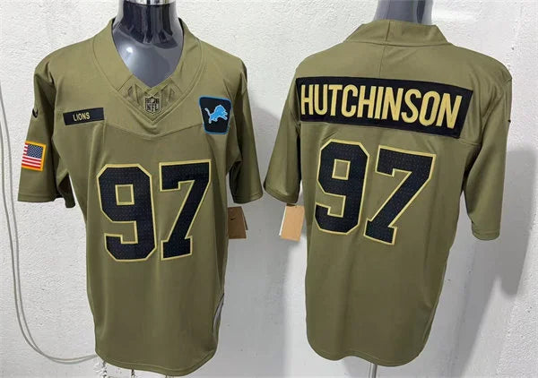 Mens Detroit Lions #97 Aidan Hutchinson Nike 2025 Salute to Service Limited Jersey – Olive