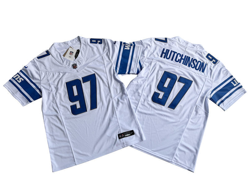 Men’s Detroit Lions #97 Aidan Hutchinson Nike White 2023 F.U.S.E. Vapor Limited Jersey