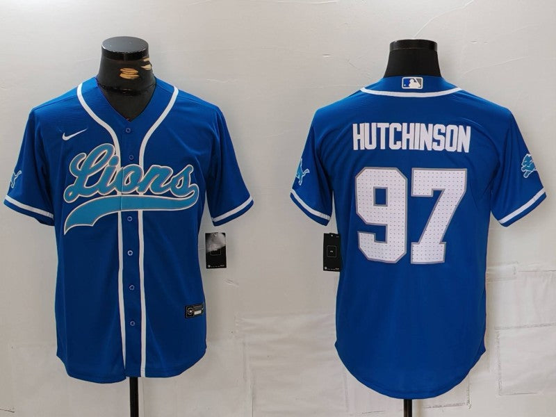 Men’s Detroit Lions Aidan Hutchinson #97 Blue Jersey