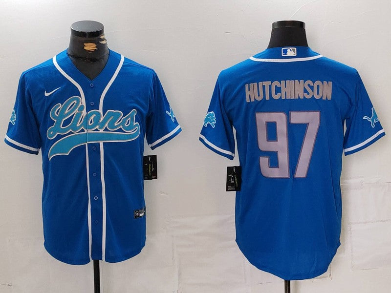 Men’s Detroit Lions Aidan Hutchinson #97 Blue Jersey