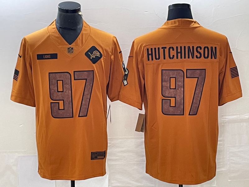 Men’s Detroit Lions Aidan Hutchinson #97 Brown 2023 Salute To Service Retired Limited Jersey