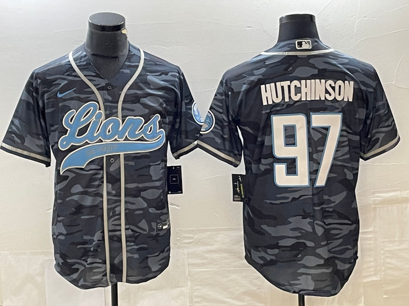 Men’s Detroit Lions Aidan Hutchinson #97 Grey Camouflage Jersey Joint Edition
