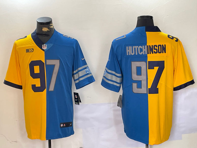 Men’s Detroit Lions Aidan Hutchinson #97 Yellow/Blue Jersey