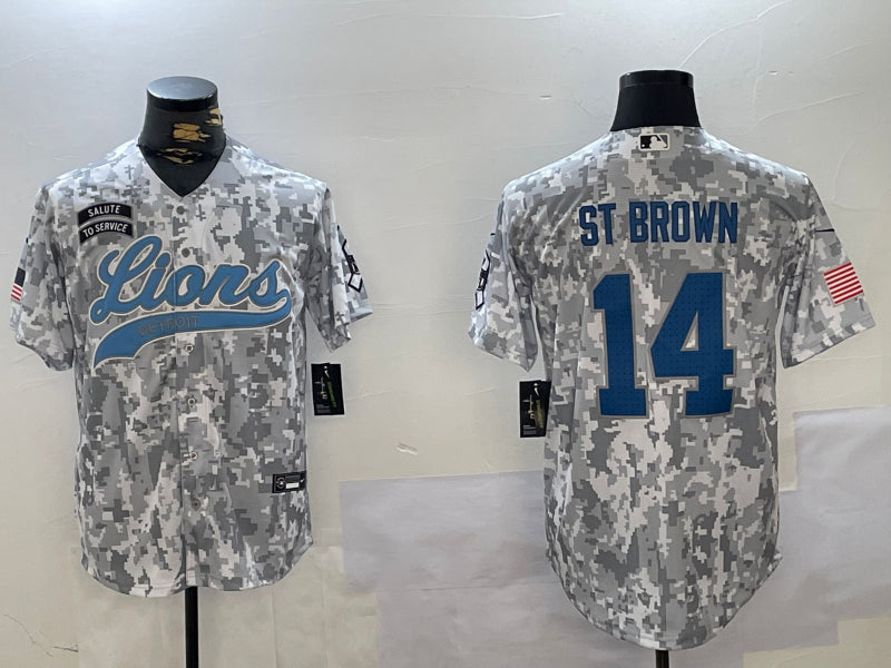 Men’s Detroit Lions Amon-Ra St. Brown #14 Arctic Camo 2024 Salute to Service Jersey