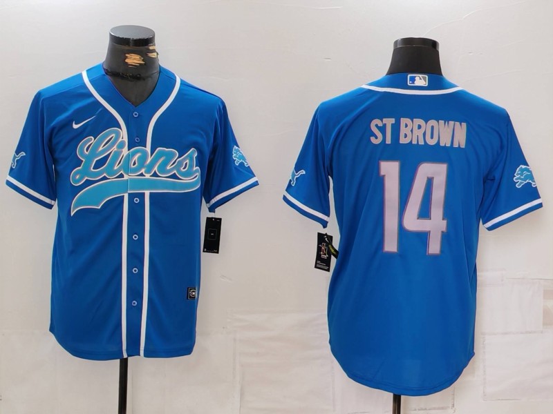 Men’s Detroit Lions Amon-Ra St. Brown #14 Blue Jersey