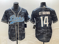Men’s Detroit Lions Amon-Ra St. Brown #14 Grey Camouflage Jersey Joint Edition