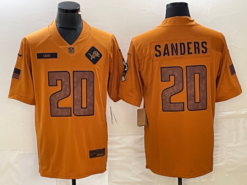 Men’s Detroit Lions Barry Sanders #20 Brown 2023 Salute To Service Retired Limited Jersey