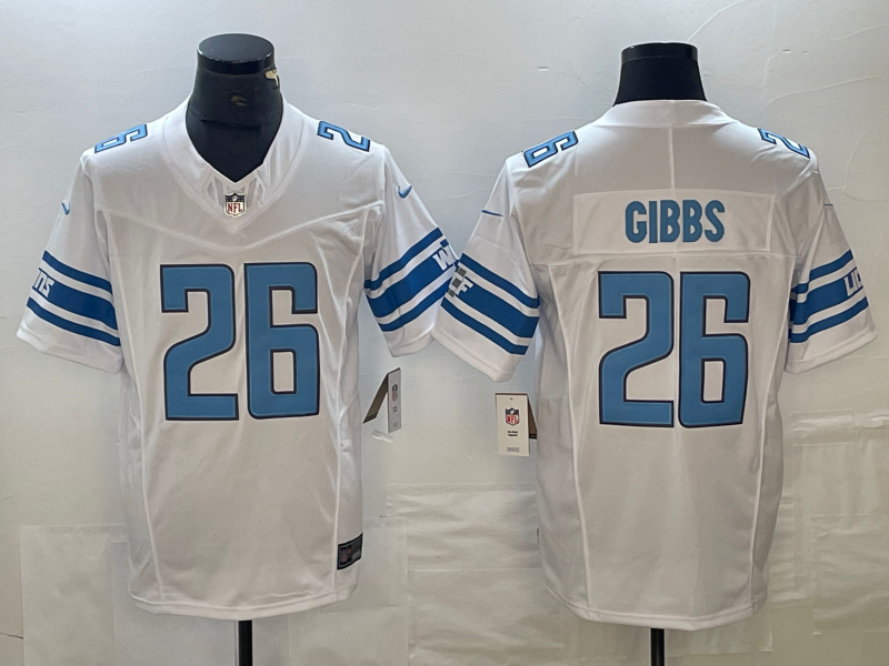 Men’s Detroit Lions Jahmyr Gibbs #26 White Jersey