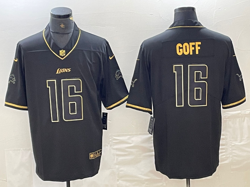 Men’s Detroit Lions Jared Goff #16 Black Jersey