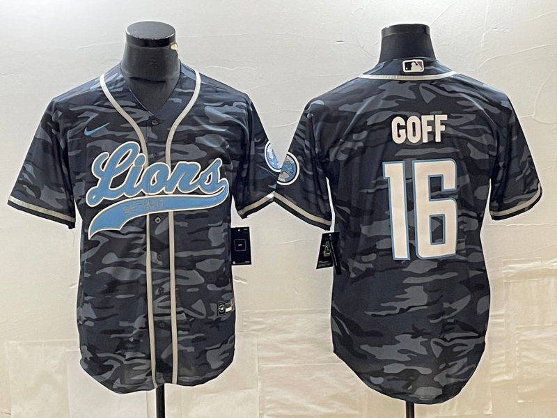 Men’s Detroit Lions Jared Goff #16 Grey Camouflage Jersey Joint Edition