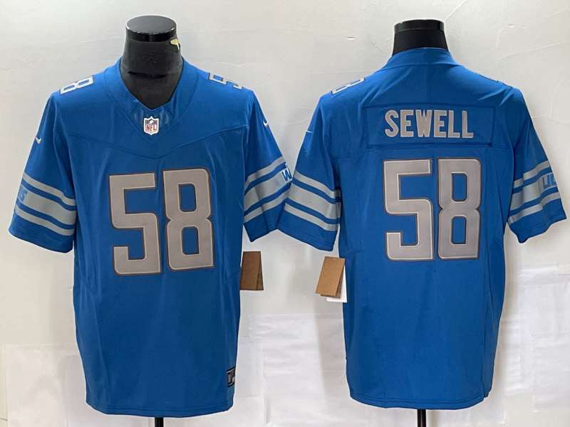 Men’s Detroit Lions Penei Sewell #58 Blue Jersey