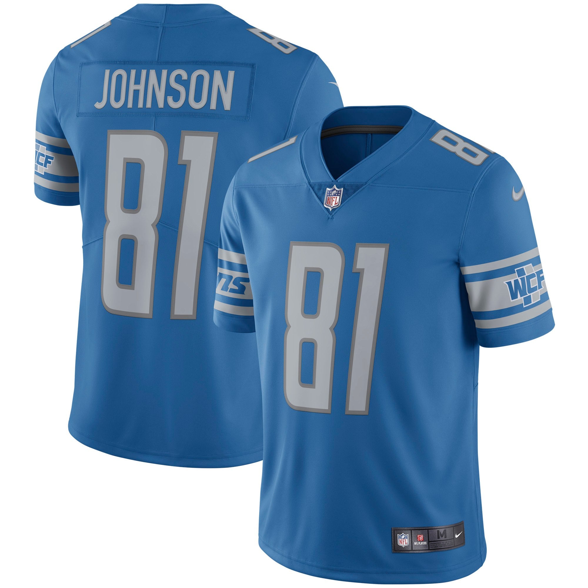 Men’s Detroit Lions Retired Player #81 Calvin Johnson Detroit Lions Blue Nike Vapor Untouchable Limited Throwback Jersey