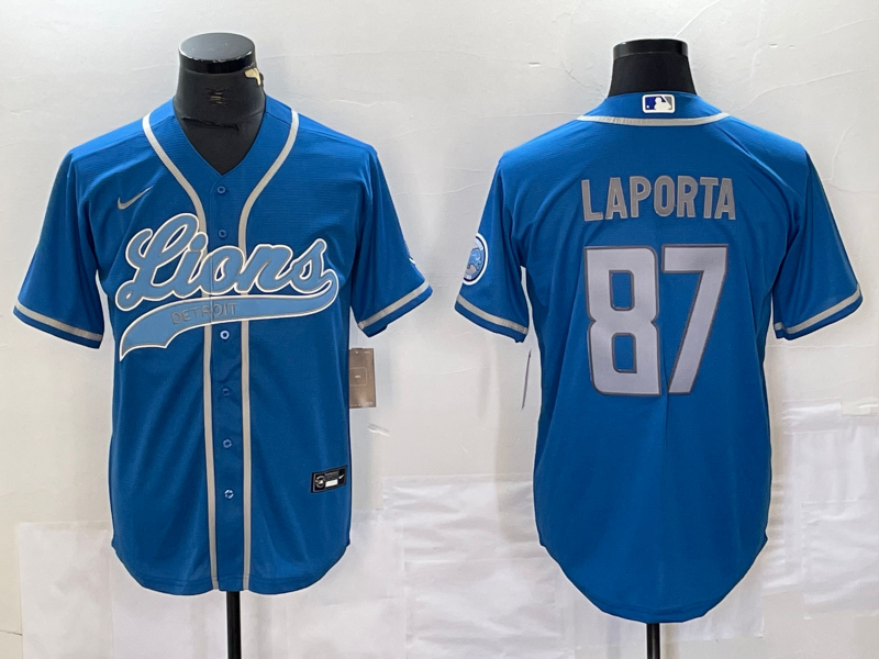 Men’s Detroit Lions Sam LaPorta #87 Blue Jersey Joint Edition