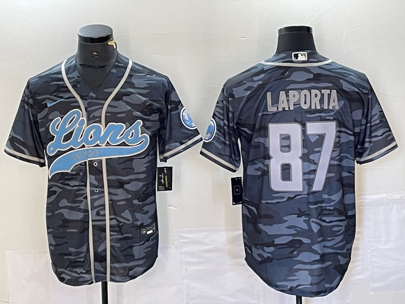 Men’s Detroit Lions Sam LaPorta #87 Grey Camouflage Jersey Joint Edition