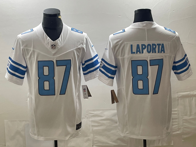 Men’s Detroit Lions Sam LaPorta #87 White Jersey