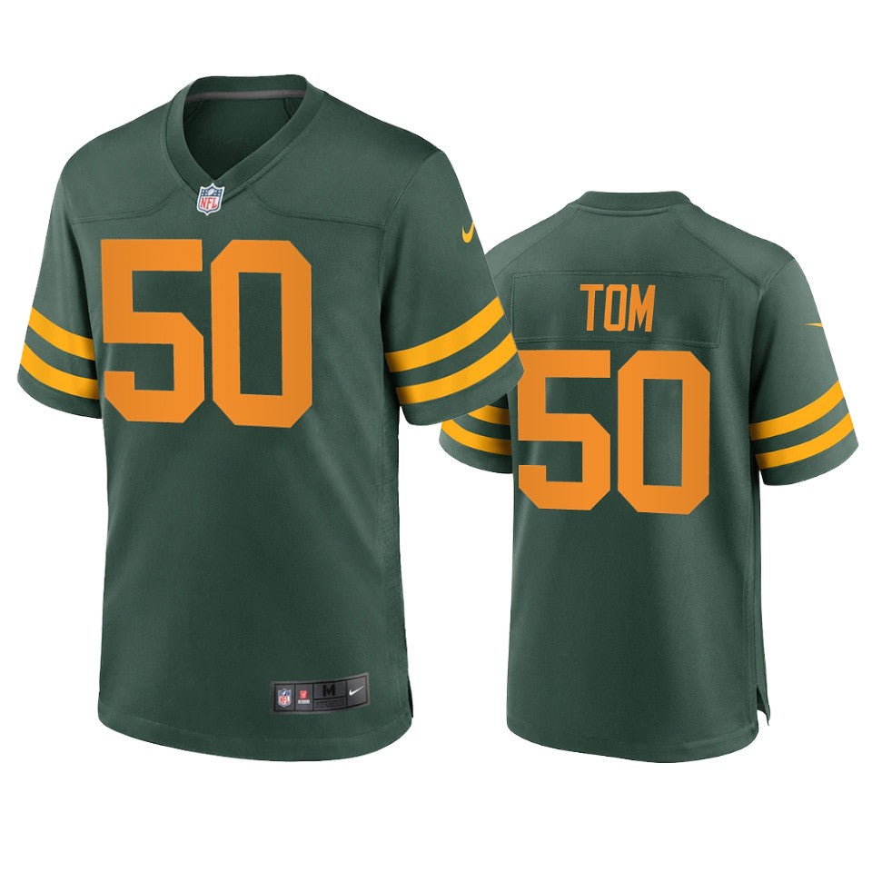 Mens Green Bay Packers #50 Zach Tom 2021 Green Alternate Retro Throwback Jersey